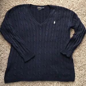 Polo Pima Cotton Cable knit Vneck Sweater